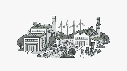 Fototapeta premium Sustainable Industrial Complex with Renewable Energy and Eco Friendly Infrastructure