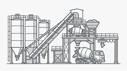Fototapeta premium Concrete Batch Plant with Mixer Truck and Silos for Construction Operations