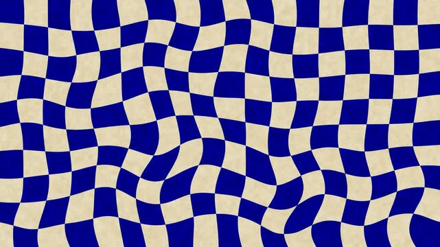 Twist Psychedelic checkerboard seamless pattern block with blue and white grunge texture.