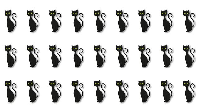 Animated Black Cat Silhouettes Grid Pattern Background for Halloween Project.