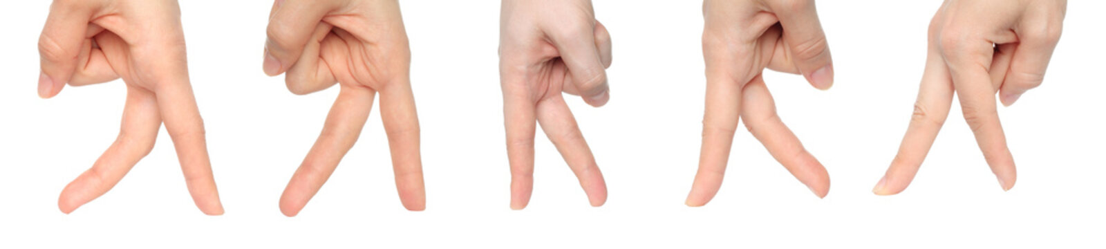 Set of hand gestures with walking fingers, isolated on transparent background. Ideal for design, advertising, presentation, and creative projects