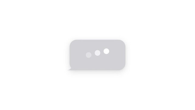 Pure white isolated background typing indicator speech bubble overlay motion graphic animation seamless loop 4k