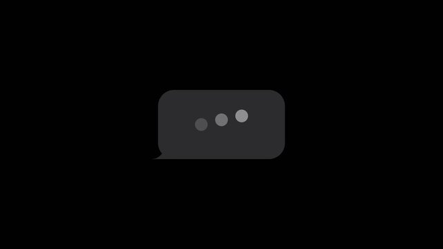 Pure black isolated background typing indicator speech bubble overlay motion graphic animation seamless loop 4k