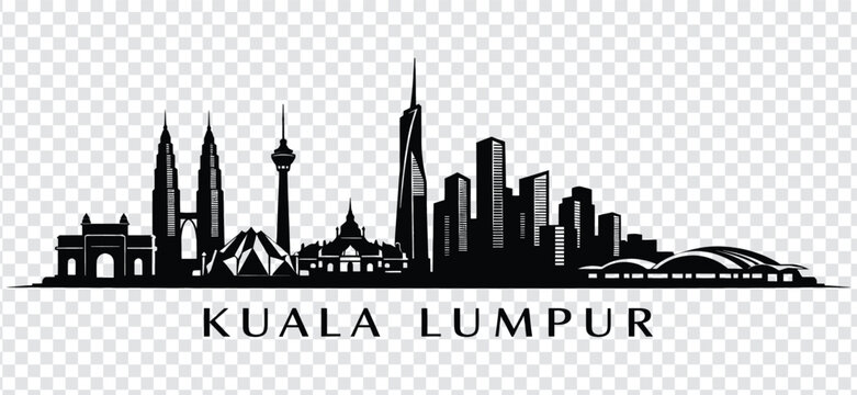 Kuala lumpur city skyline silhouette vector illustration malaysia capital cityscape with famous landmarks
