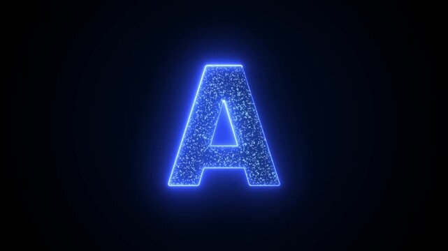 Letter A Glowing Blue Neon Animation with Sparkling Particles
