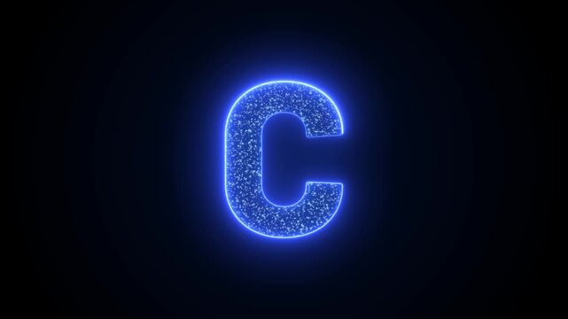 Letter C Glowing Blue Neon Animation with Sparkling Particles