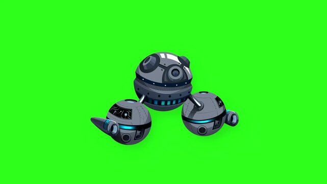 Futuristic Metallic Space Objects Floating on Green Screen Background