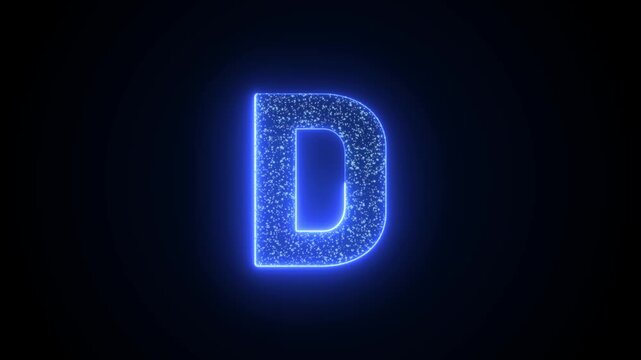 Letter D Glowing Blue Neon Animation with Sparkling Particles