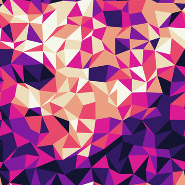 Abstract Low Poly Seamless Pattern Vector, Geometric Polygon Triangle Mesh Background, Purple Pink Beige Crystal Mosaic Texture Surface, Modern Graphic Design Wallpaper Print