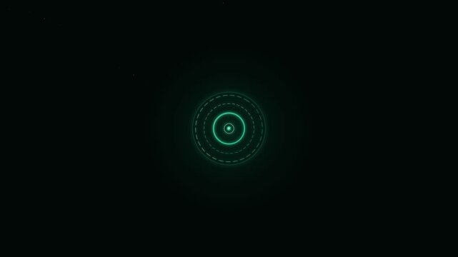 Green HUD radar interface animation, glowing concentric circles on dark background for sci-fi technology concepts.