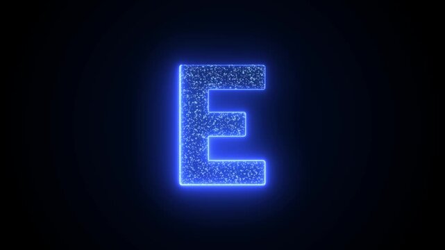 Letter E Glowing Blue Neon Animation with Sparkling Particles