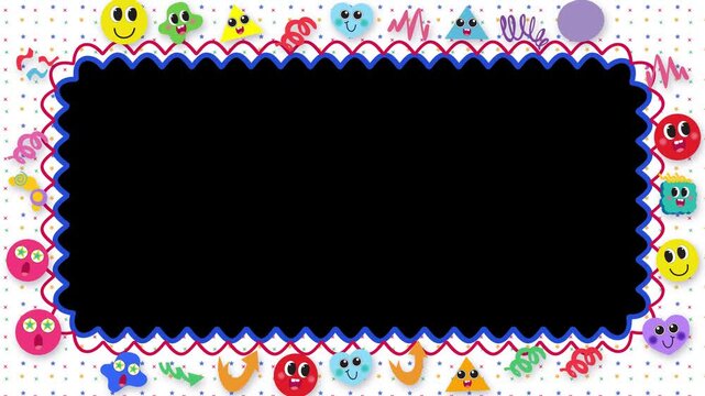 Colorful Scalloped Frame with Animated Cartoon Sticker Border and Alpha Channel