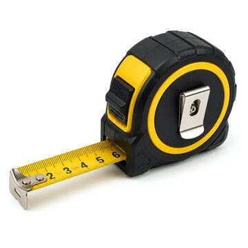 Black and yellow retractable tape measure