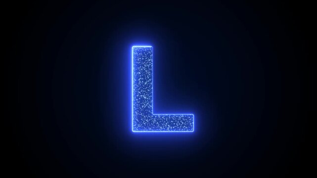 Letter L Glowing Blue Neon Animation with Sparkling Particles