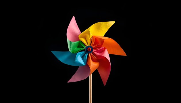 Colorful Paper Pinwheel Toy Isolated on Black Background