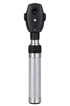 Handheld ophthalmoscope for clinical eye examination with eye exam medical device eye tool doctor equipment physical exam medical supply medical instrument health. transparent. background