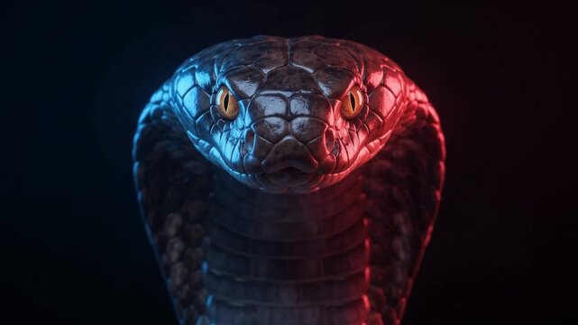 Close Up of King Cobra Snake Eyes in the Dark Waiting for Its Prey