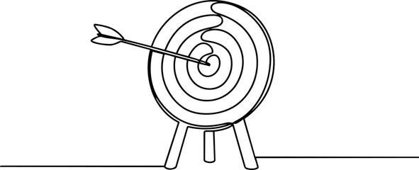 One line drawing of an arrow hitting the center of a target board with line art © UttamChandra