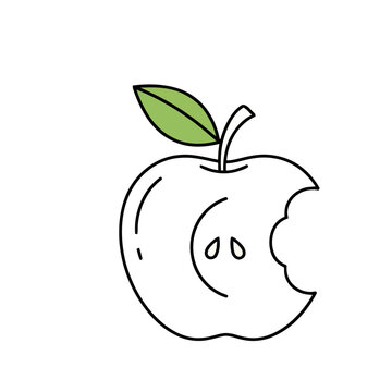 Bitten Apple with Leaf and Seeds