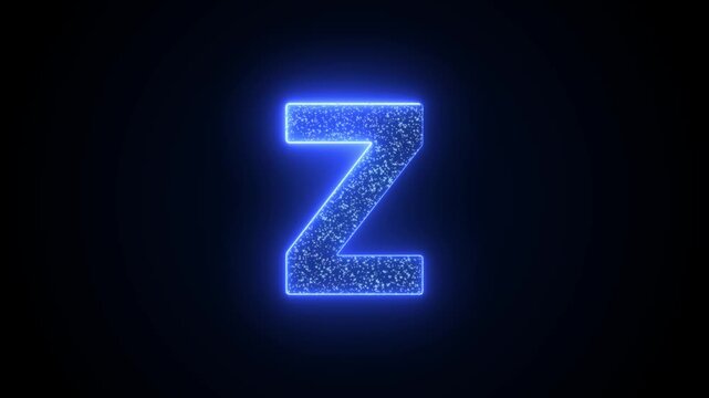 Letter Z Glowing Blue Neon Animation with Sparkling Particles