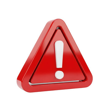 Red 3d warning triangle sign with white exclamation mark on transparent background.