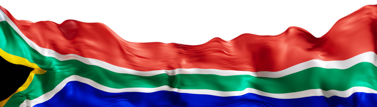 Flag of South Africa is displayed on a clear background. The flag features vibrant colors and a unique design symbolizing the nation. It showcases national pride