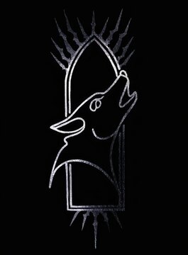 Minimalist yet dramatic gothic wall art piece featuring a silver outline of a howling wolf with pointed spires