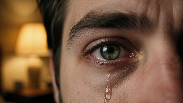 Emotional Moment of a Man with Tears in His Eyes