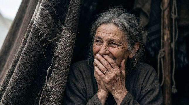 Sarah listening secretly from inside the desert tent and laughing to herself when the divine visitors tell Abraham she will have a son.