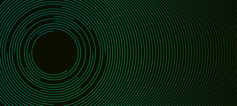 Abstract Green Concentric Circles Vector Line Pattern Background with Tech Radar Concept and Cyberpunk Digital Texture for Cover Art, Banner