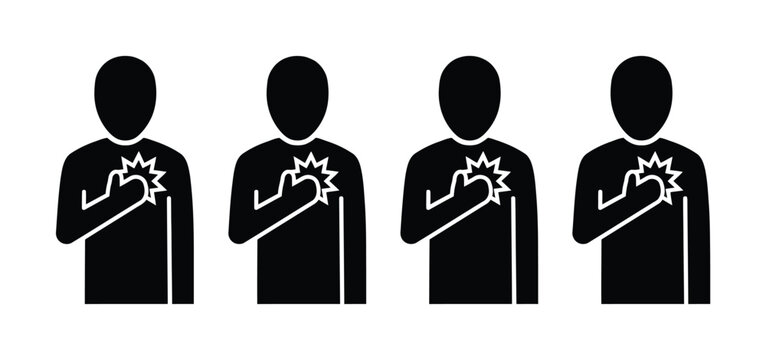 Set of four showing people experiencing chest pain or heart attack symptoms