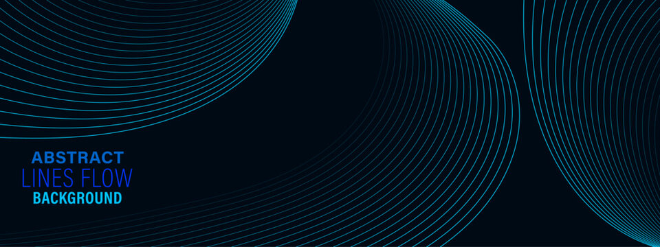 Abstract Dark Blue Glowing Lines Flow Background Vector with Dynamic Curved Concentric Wave Mesh Texture for Modern Tech Banner, Cyber Corporate Presentation, Futuristic Web Cover