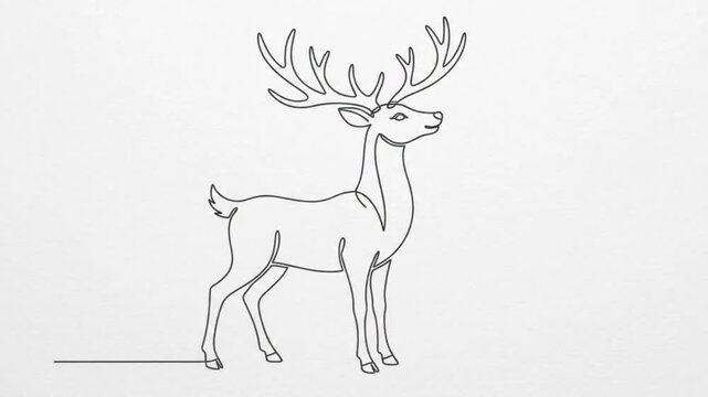 Continuous line animation of a deer growing antlers on white background, single line stag