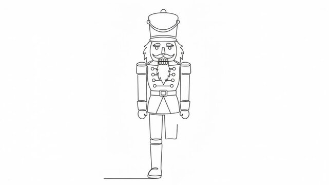 Continuous line of a nutcracker soldier animation for christmas holiday