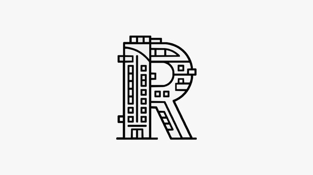 Creative Binary Circuit Infused Letter R Monogram Design Art