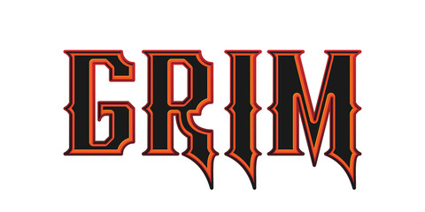 Western style grim word typography with orange and red outline isolated on white background © Ndoewer