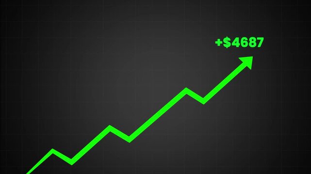 Upward Trending Stock Market Graph with Green Growth Arrow and $5,000 Profit Gain, Financial Investment Success and Business Revenue Growth Concept 2D Illustration
