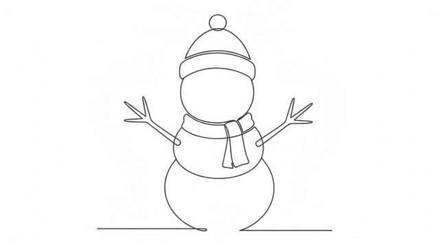 Minimalist continuous line of a cute snowman animation for christmas and winter holiday projects line animation