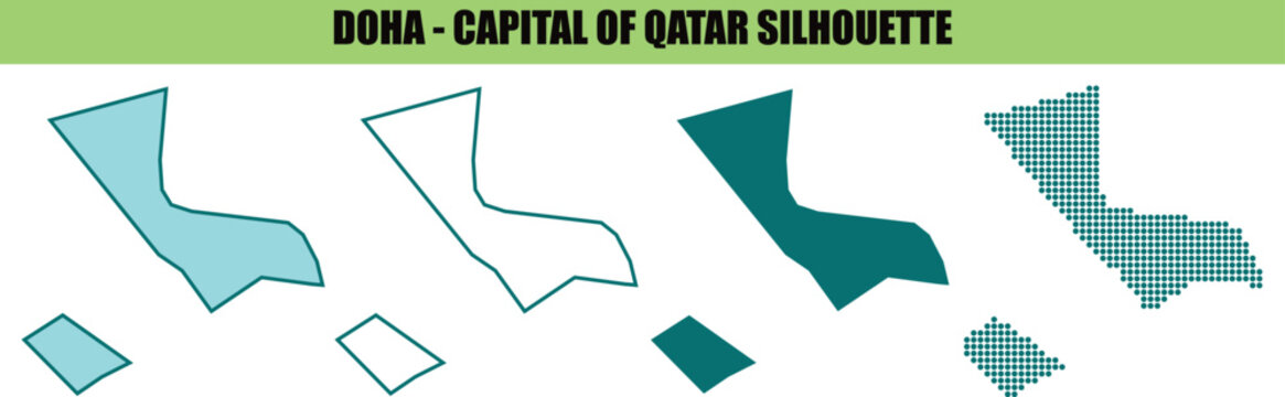 Doha capital city of qatar silhouette map vector graphics.