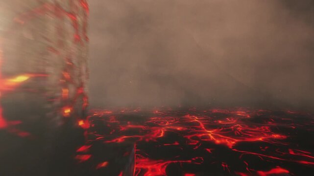 Burning Rock Number 43 Reveal Over Lava River. Fiery Number. Burning Number