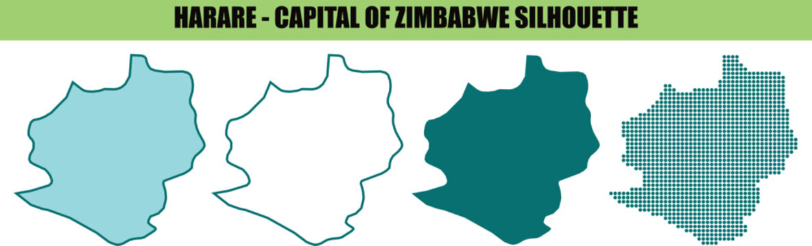 Harare capital of zimbabwe silhouette map outline vector illustration.