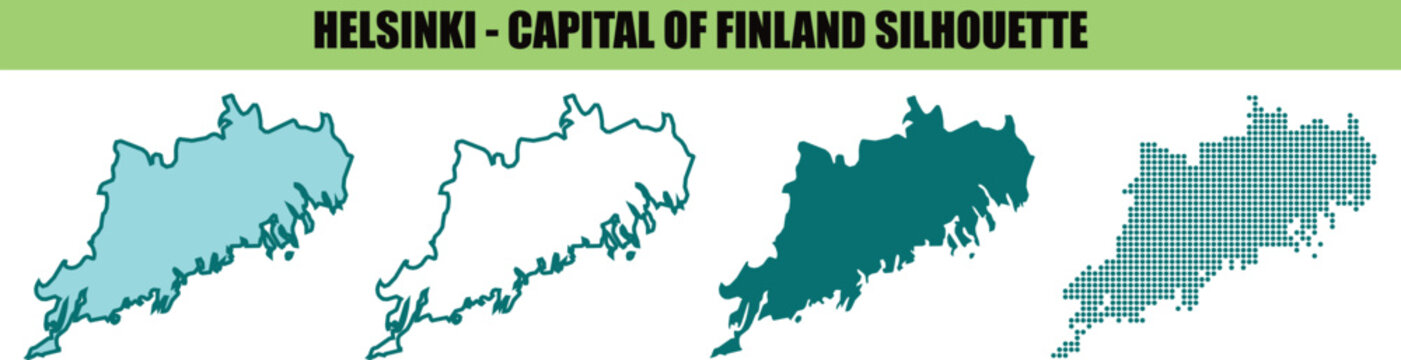 Helsinki capital of finland silhouette map outline vector illustration.