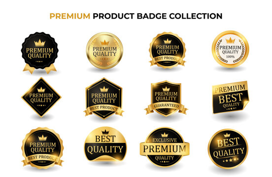 Set of 12 premium quality gold and black promo seals with crown symbols vector design