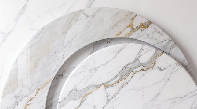 White Marble Circular Podiums Background with Gold Veins