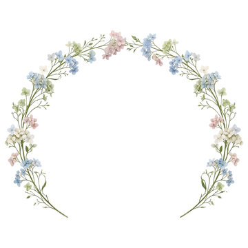 Arch Floral Wreath with Pastel Hydrangea Flowers on Black Background