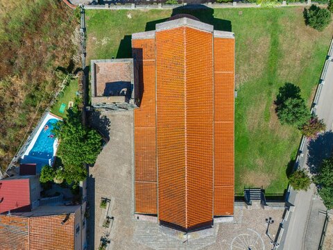Aerial view of Santa Maria del Regno church in Ardara. Sardinia, Italy