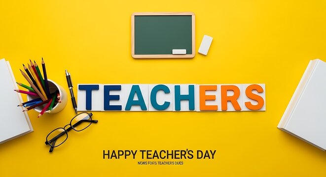 Happy teachers day celebration with colorful objects