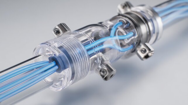 Bronchoscopy suction channel adapter with ar airflow lines tracing suction direction inside a clear polymer housing