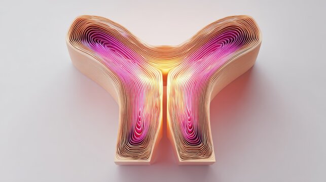 Stylized thyroid gland model featuring AR contour lines outlining hyperactivity zones and hormone output glow