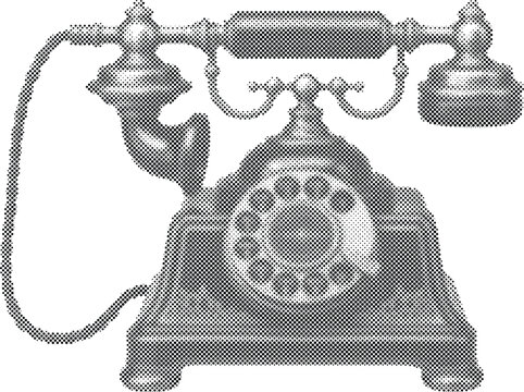 Vintage Rotary Telephone Halftone Illustration Isolated
